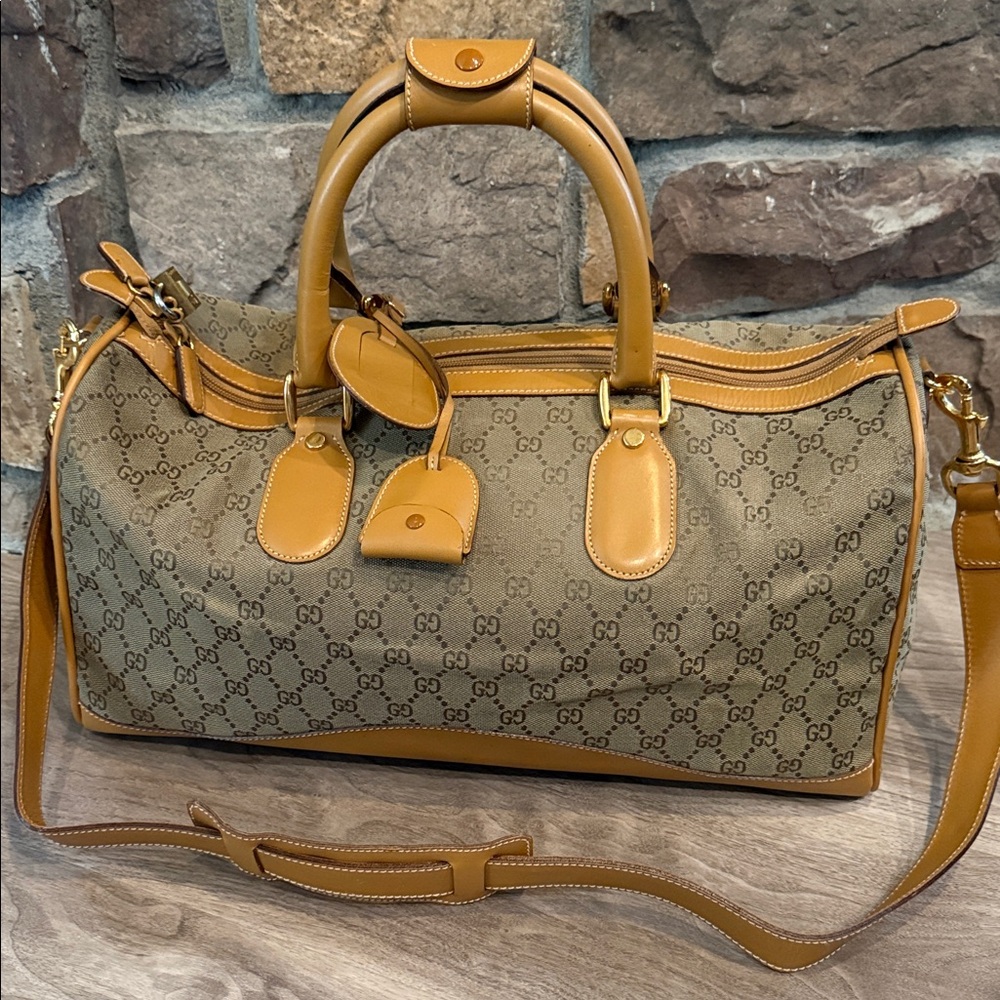 Gucci Tan Monogram Canvas Boston Bag